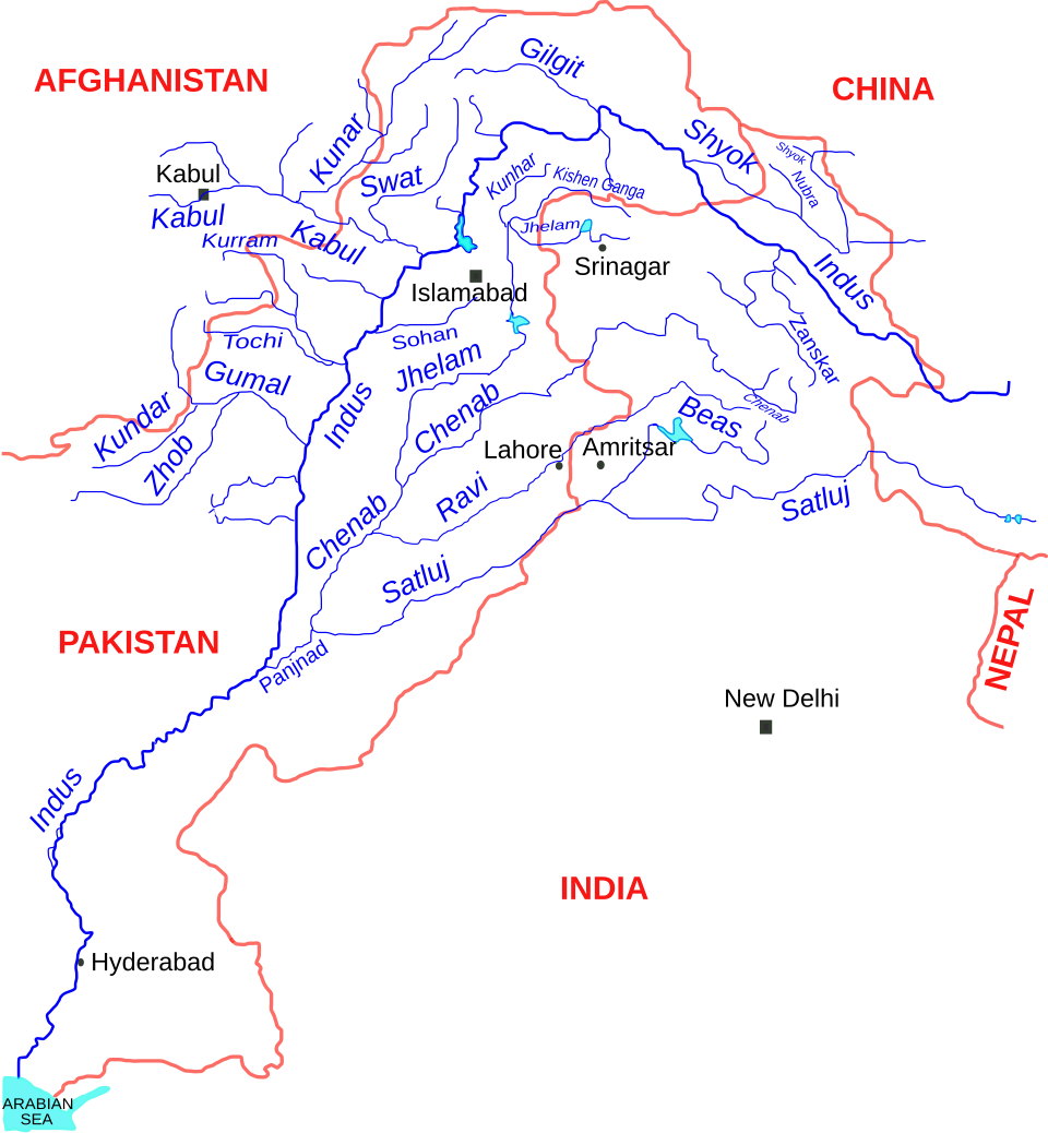 The Indus River and tributaries. Credits.