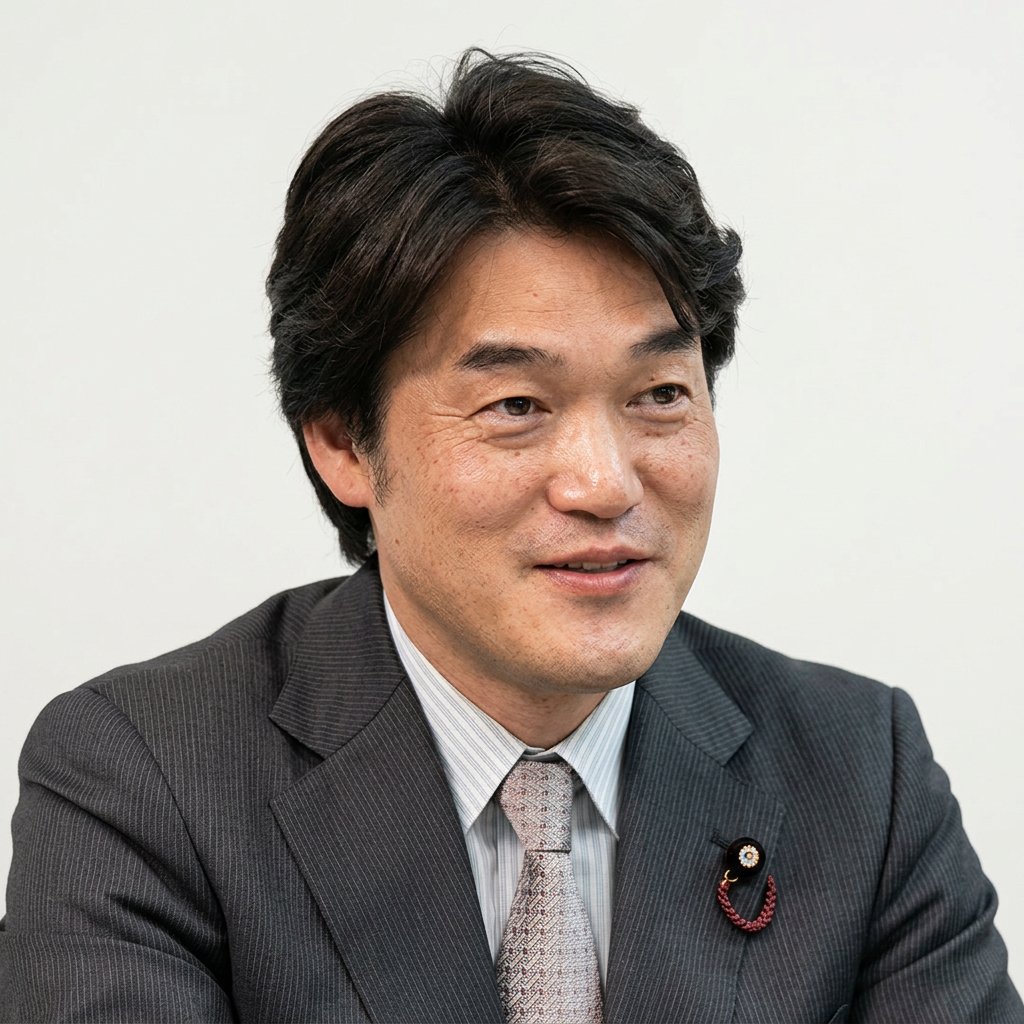 Lawmaker Hiroyuki Konishi. Credits.