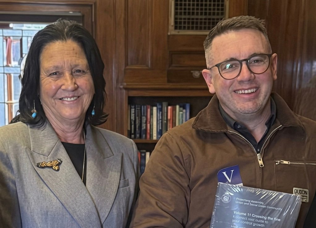 Labor MP Christine Couzens, one of the politicians who promoted the Inquiry, with Patrick McIvor after the publication of the report.