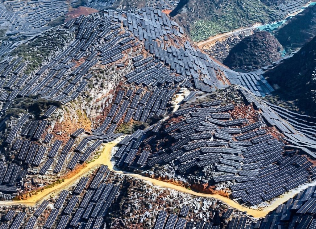 The Talatan Solar Park in the Hainan Tibetan Autonomous Prefecture, Qinghai, part of historical Tibet, is the world&rsquo;s largest solar power plant. Screenshot.