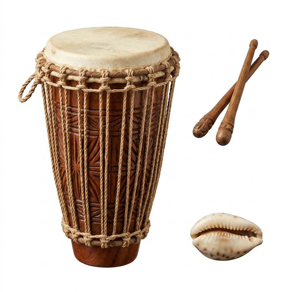 Ritual drum and shell used by the Nyabingi leaders. From the sketches of White Father missionary Marcel Pauwels (1901–1978) in the 1950s.