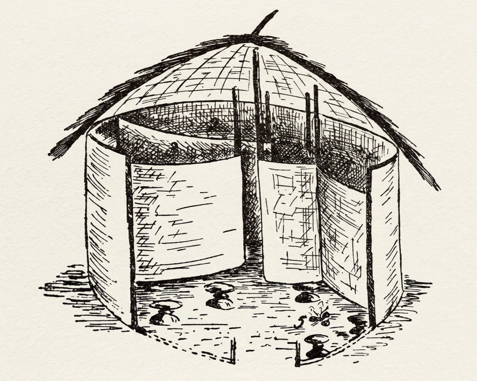 Internal part of the hut of a Nyabingi medium as sketched by Father Pauwels.