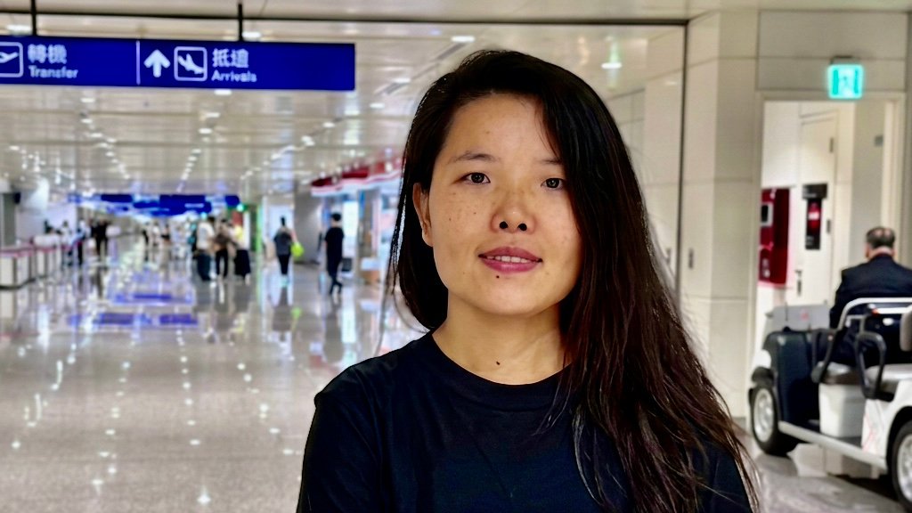 Ruth Wang arrives at Taipei&rsquo;s Taoyuan Airport. Screenshot.