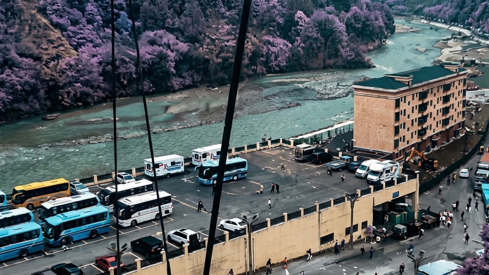 Kyirong Port seconds before the landslide hit. From Weibo.