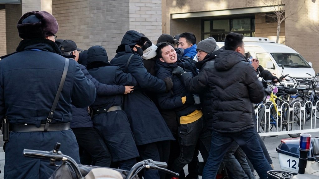 Maoist students at Peking University clash with the police. Screenshot.