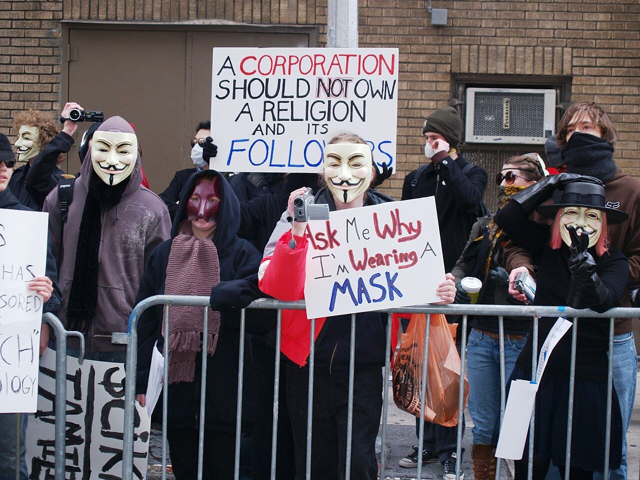 An anti-cult demonstration. Credits.