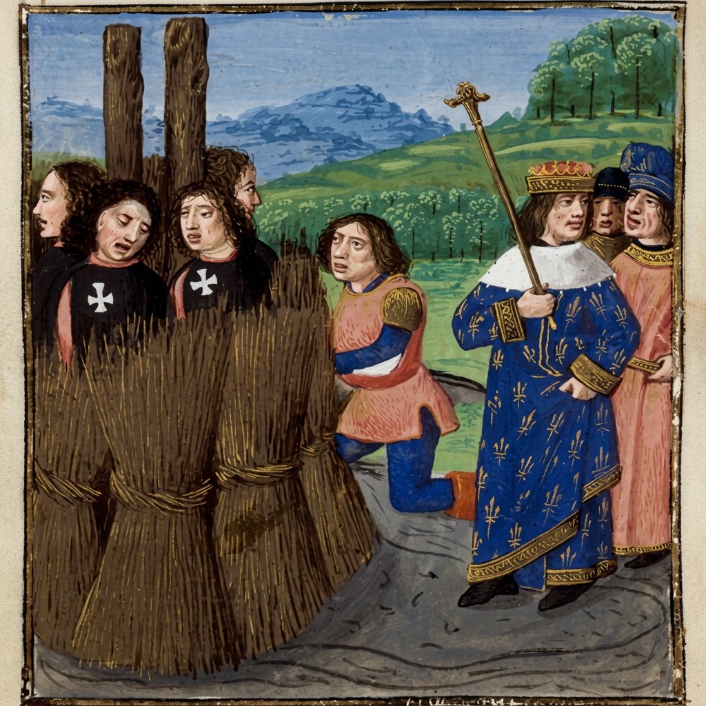 Knights Templars burned at the stake. 15th-century manuscript illustration. Credits.