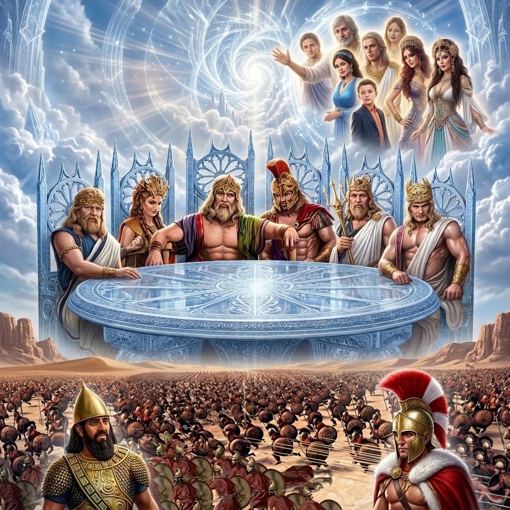 A council of gods on Mount Olympus plots the descent of Jesus on Earth. From “Secrets of the Dead.”