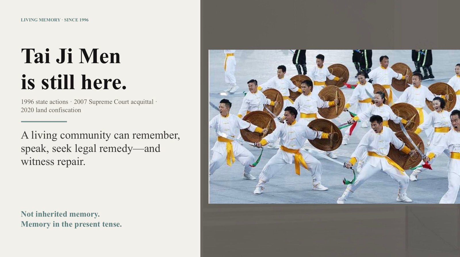  Unlike the Knights Templar, “Tai Ji Men is still here.” From Peggy Chen’s presentation.