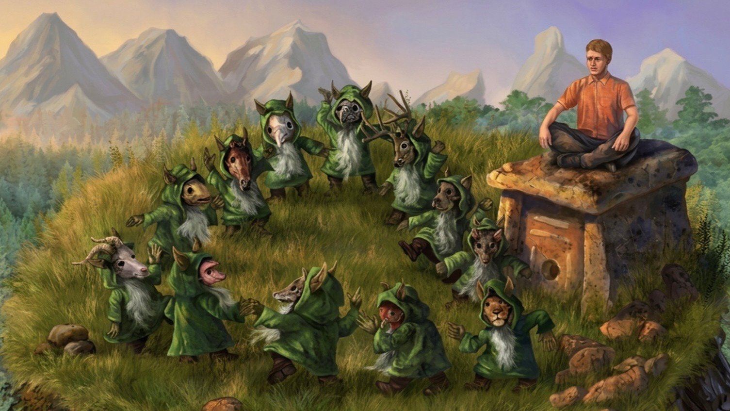 Arthur with the “priests of the dolmen.” From “The Dawn of Inliranga.”