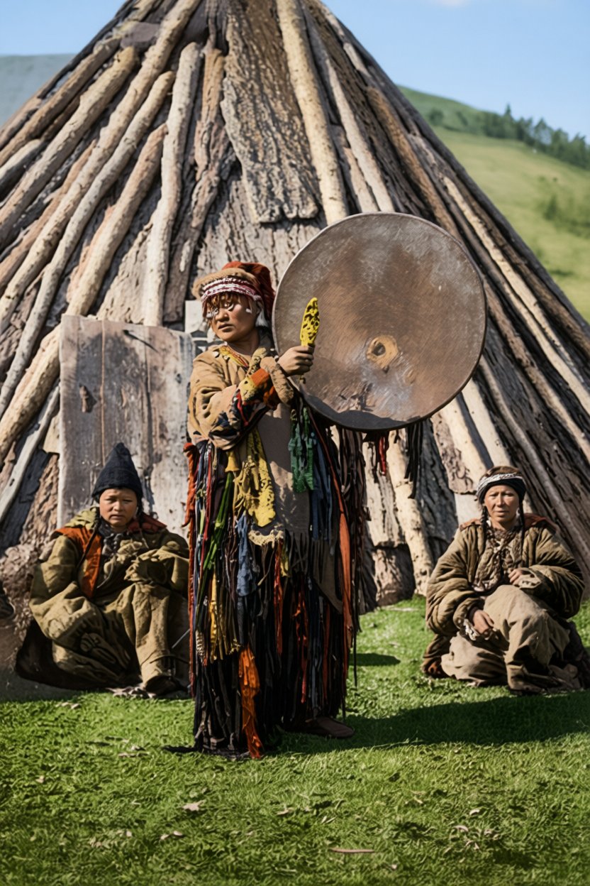 An Altai shaman photographed by Borisov. Credits.