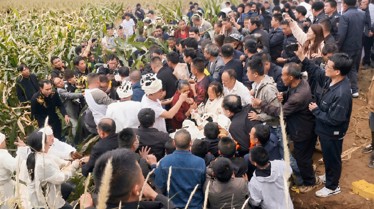 The confrontation at He Guoqiang&rsquo;s funeral. Screenshot.