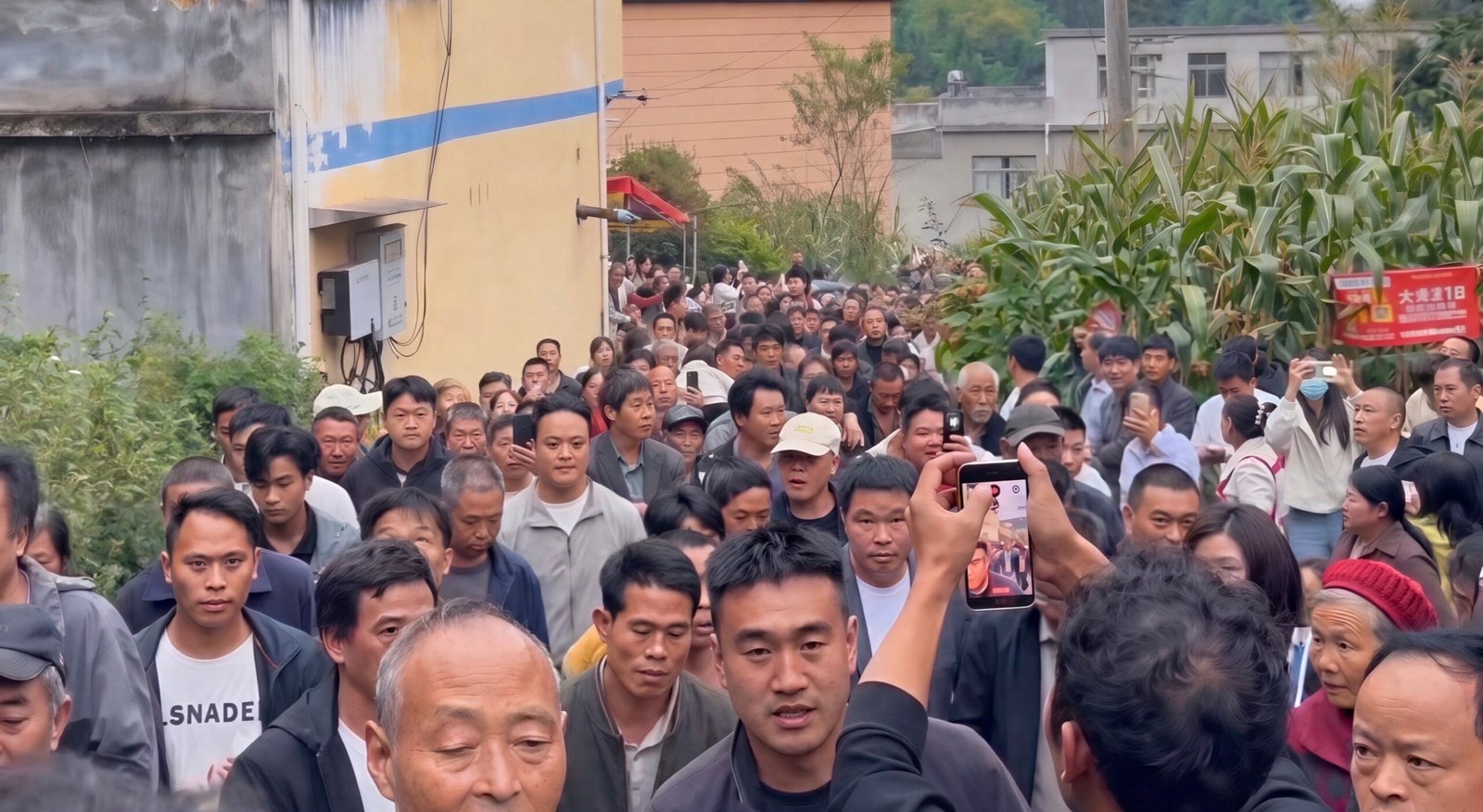 Villagers gather to protect He&rsquo;s burial place. Screenshot.