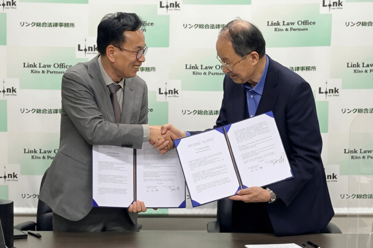 Korean deprogrammer and convicted felon Pastor Jin Yong-sik signs a cooperation agreement with Japan’s National Network of Lawyers Against Spiritual Sales, represented by attorney Hiroshi Yamaguchi, in attorney Masaki Kito’s law firm on January 8, 2025. Source: Christian Portal News.